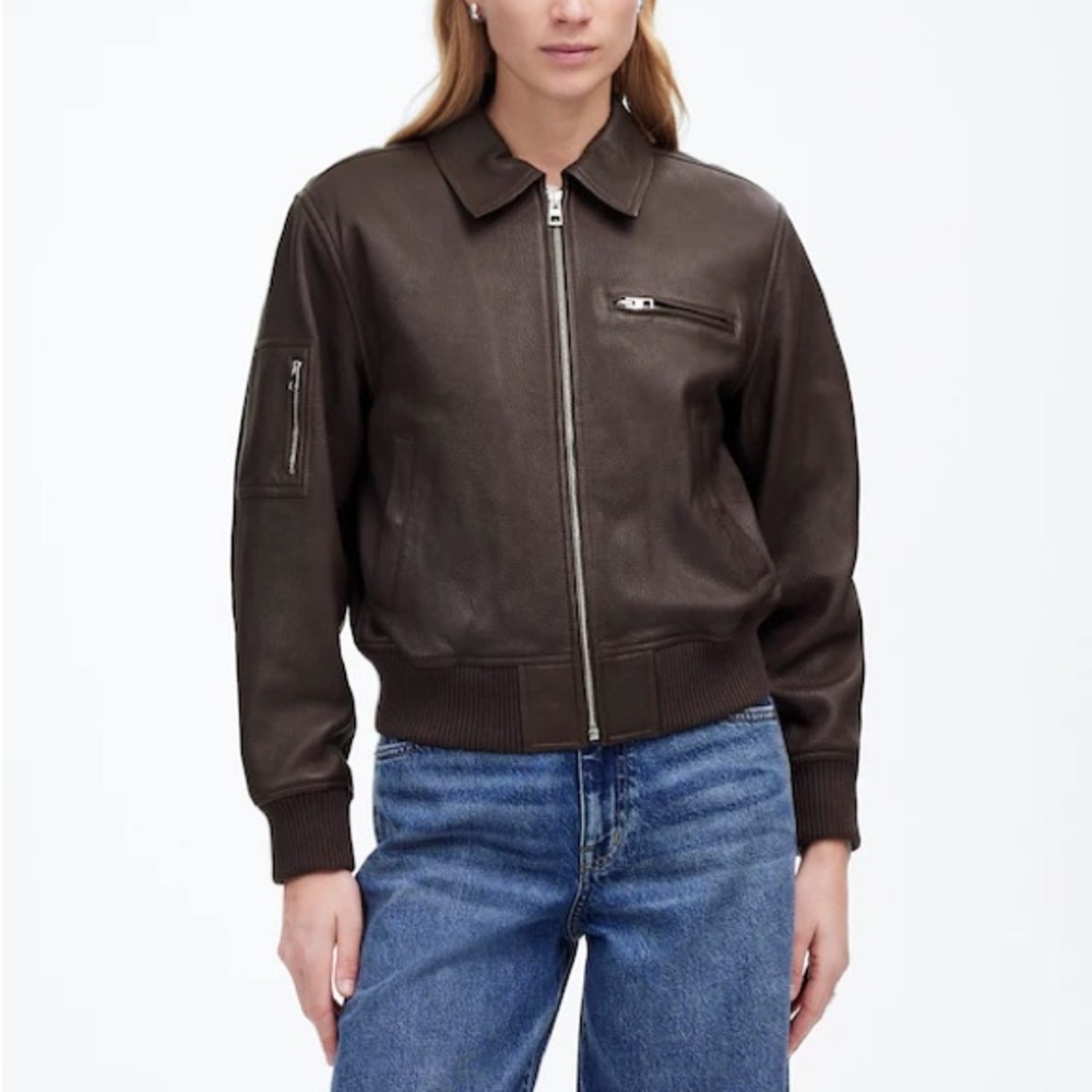 New! Madewell Relaxed Leather Bomber Jacket in Dark Carob